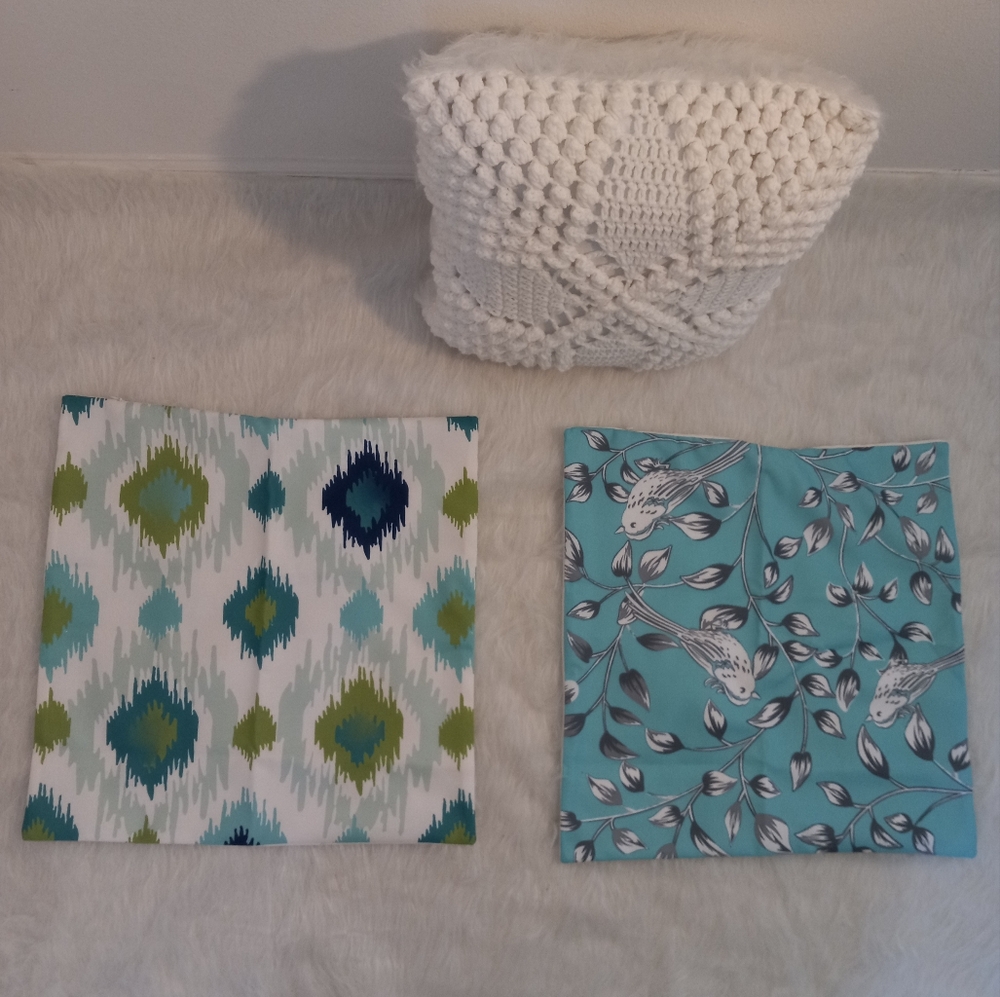 Set of Four Style Quarters Decorative Pillow Covers in Blue and Green